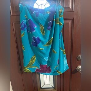 Lane Bryant Teal Slip Skirt with Purple Floral Print